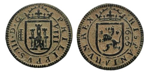 318   -  Felipe III (1598-1621). 8 maravedís. 1606. Segovia. (Cal-329). (Jarabo-Sanahuja D222)