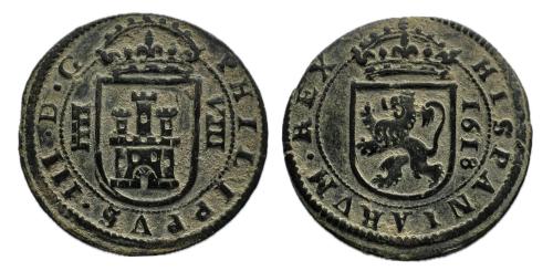 319   -  Felipe III (1598-1621). 8 maravedís. 1618. Segovia. (Cal-338). (Jarabo-Sanahuja-D228)