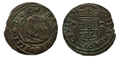 327   -  Felipe IV (1621-1665). 16 maravedís. 1664. Madrid. S. (Cal-481). (Jarabo-Sanahuja-M414)