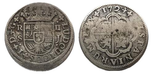 345   -  Luis I (1724). 2 reales. 1724. Sevilla. J. (Cal-29). (Bustos-Sv2R-24b). Ag. 5,08 g