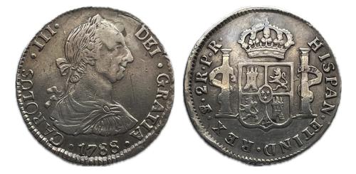 367   -  Carlos III (1759-1788). 2 reales. 1788. Potosí. JR. (AC.-740)