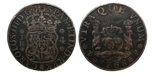 373   -  Carlos III (1759-1788). 4 reales. 1768. Potosí. JR. (Cal-923)