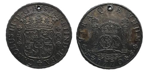 377   -  Carlos III (1759-1788). 8 reales. 1770. Potosí. JR. (Cal 2019-1168)