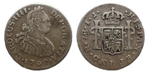 390   -  Carlos IV (1788-1808). 1/2 real. 1793. Lima. IJ. (Cal-1246)