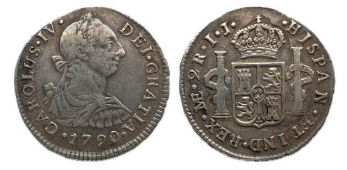 391   -  Carlos IV (1788-1808). 2 reales. 1790. Lima. IJ. (Cal-568)