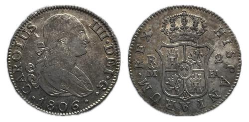 392   -  Carlos IV (1788-1808). 2 reales. 1806. Madrid. FA. (Cal-615)