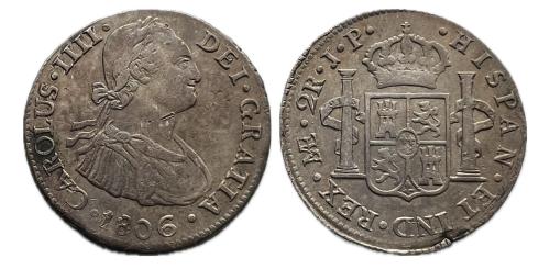 394   -  Carlos IV (1788-1808). 2 reales. 1806. Lima. IJ. (Cal-955)