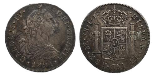 404   -  Carlos IV (1788-1808). 8 reales. 1791. Lima. IJ. (Cal-905)