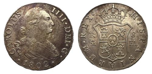 407   -  Carlos IV (1788-1808). 8 reales. 1802. Madrid. FA. (Cal-937)