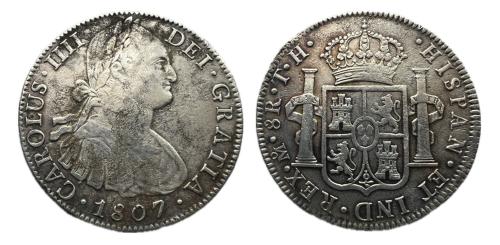 410   -  Carlos IV (1788-1808). 8 reales. 1807. México. TH. (Cal-986)