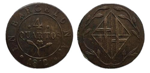 412   -  José Napoleón (1808-1814). 4 cuartos. 1812. Barcelona. (Cal-20)