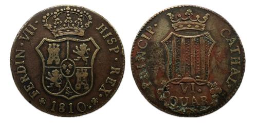 424   -  Fernando VII (1808-1833). 6 cuartos. 1810. Cataluña. (Cal-16 var)