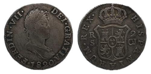 427   -  Fernando VII (1808-1833). 2 reales. 1820. Sevilla. CJ. (Cal-952)