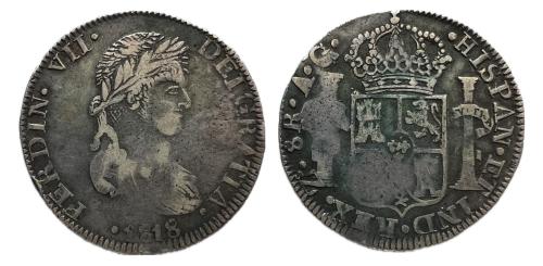 434   -  Fernando VII (1808-1833). 8 reales. 1818. Zacatecas. AG. (Cal-1459).