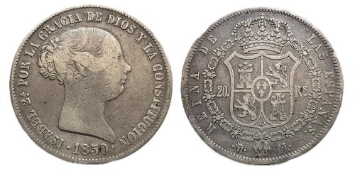 452   -  Isabel II (1833-1868). 20 reales. 1850. Madrid. CL. (Cal-591)