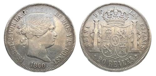 455   -  Isabel II (1833-1868). 20 reales. 1860/50. Sevilla. (Cal-637)