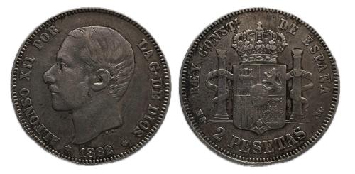 460   -  Alfonso XII (1874-1885). 2 pesetas. 1882*18-82. Madrid. MSM. (Cal-32)