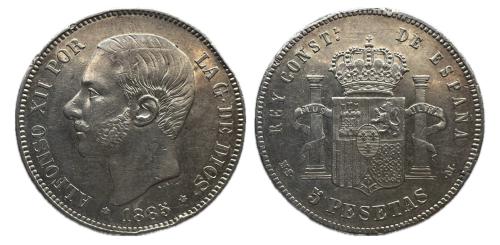 462   -  Alfonso XII (1874-1885). 5 pesetas. 1885*18-87. Madrid. MSM. (Cal-62)