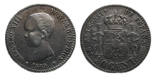 464   -  Alfonso XIII (1886-1931). 50 céntimos. 1889*8-9. Madrid. MPM. (Cal-27)