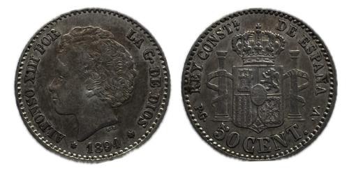 465   -  Alfonso XIII (1886-1931). 50 céntimos. 1894*9-4. Madrid. PGV. (Cal-43)