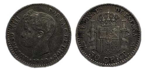 466   -  Alfonso XIII (1886-1931). 50 céntimos. 1900*0-0. Madrid. SMV. (Cal-45).