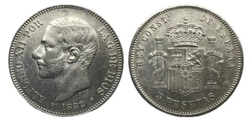 469   -  Alfonso XII (1874-1885). 5 pesetas. 1882*18-82. Madrid. MSM. (Cal-51).