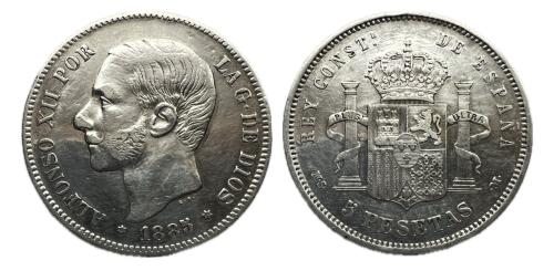 470   -  Alfonso XII (1874-1885). 5 pesetas. 1885*18-87. Madrid. MSM. (Cal-62).