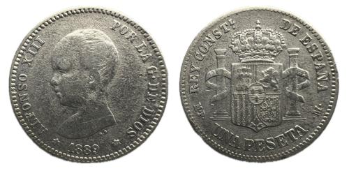 472   -  Alfonso XIII (1886-1931). 1 peseta. 1889*18-89. Madrid. MPM. (Cal-52).