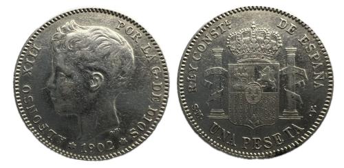 473   -  Alfonso XIII (1886-1931). 1 peseta. 1902*19-02. Madrid. SMV. (Cal-64)