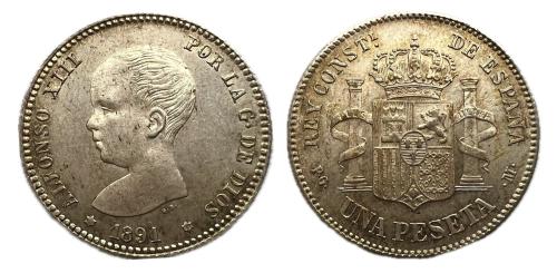 474   -  Alfonso XIII (1886-1931). 1 peseta. 1891*XX-91. Madrid. PGM. (Cal-53).