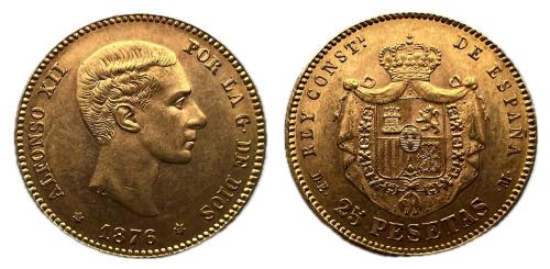 477   -  Alfonso XII (1874-1885). 25 pesetas. 1876*18-76. Madrid. DEM. (Cal-67).