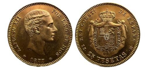 478   -  Alfonso XII (1874-1885). 25 pesetas. 1877*18-77. Madrid. DEM. (Cal-68).