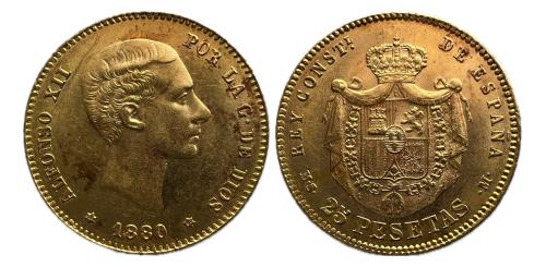 481   -  Alfonso XII (1874-1885). 25 pesetas. 1880*18-80. Madrid. MSM. (Cal-79).