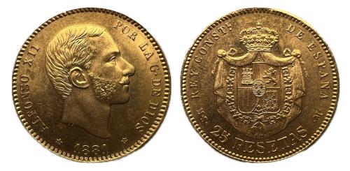 482   -  Alfonso XII (1874-1885). 25 pesetas. 1881*18-81. Madrid. MSM. (Cal-82).