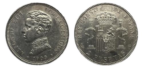 483   -  Alfonso XIII (1886-1931). 2 pesetas. 1905*19-05. Madrid. SMV. (Cal-88).