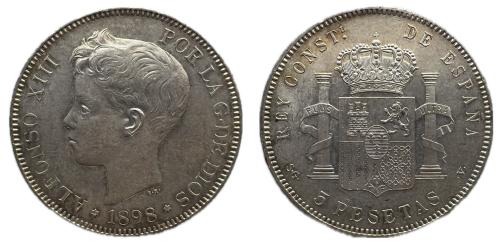 485   -  Alfonso XIII (1886-1931). 5 pesetas. 1898 *18-98. Madrid. SGV. (Cal-109).