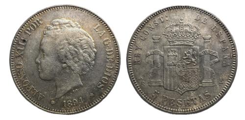 486   -  Alfonso XIII (1886-1931). 5 pesetas. 1894*18-94. Madrid. PGV. (Cal-104).