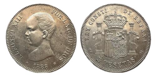 487   -  Alfonso XIII (1886-1931). 5 pesetas. 1888*18-88. Madrid. MPM. (Cal-92).