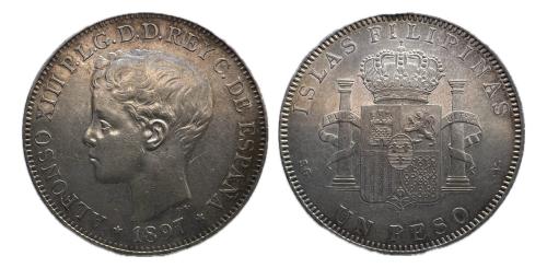 490   -  Alfonso XIII (1886-1931). 1 peso. 1897. Manila. SGV. (Cal-122).