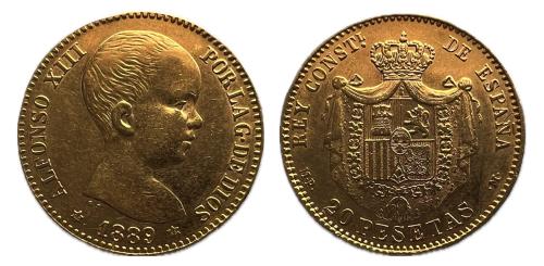 491   -  Alfonso XIII (1886-1931). 20 pesetas. 1889*18-89. Madrid. MPM. (Cal-113). Au.