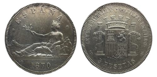 498   -  Gobierno Provisional (1868-1871). 5 pesetas. 1870*18-70. Madrid. SNM. (Cal-39).