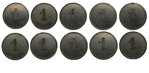 503   -  Guerra Civil (1936-1939). Lote de 10 monedas de Guerra Civil (1936-1939) 1 peseta. 1937. Ibi (Alicante). (Cal-16/18).