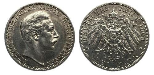 509   -  Alemania. Prussia. Wilhelm II. 3 mark. 1908. Berlín. A. (Km-527).